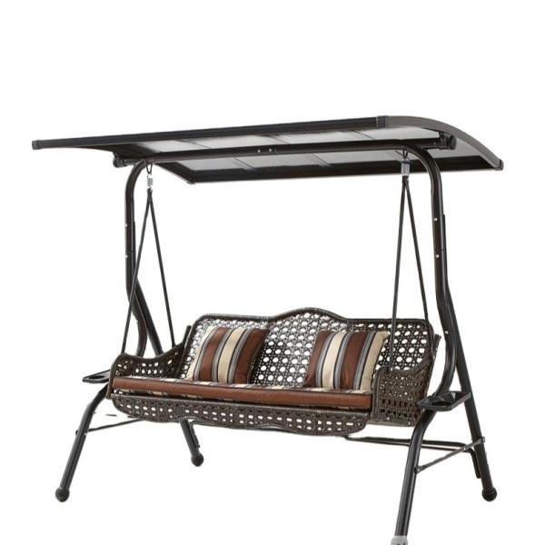 Metal Frame Rattan Seat Outdoor Double Hanging Chair With Awning