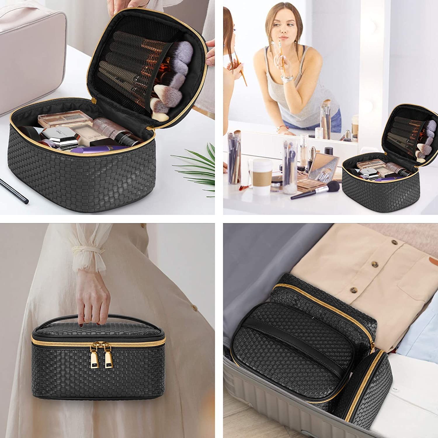 Makeup Bag Travel Cosmetic Bag for Women Portable Waterproof Makeup Organizer Bag Toiletry Bags 3 Pack Black