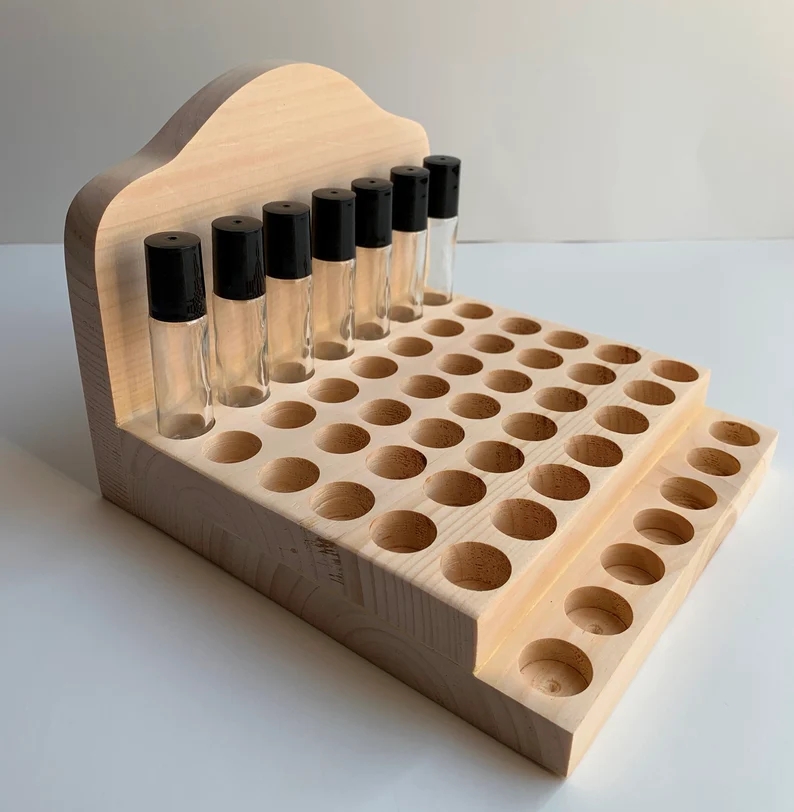 Bottle Wood Display Wooden Essential Oil Holder Roll On Multi Level Wood Display for Bottle
