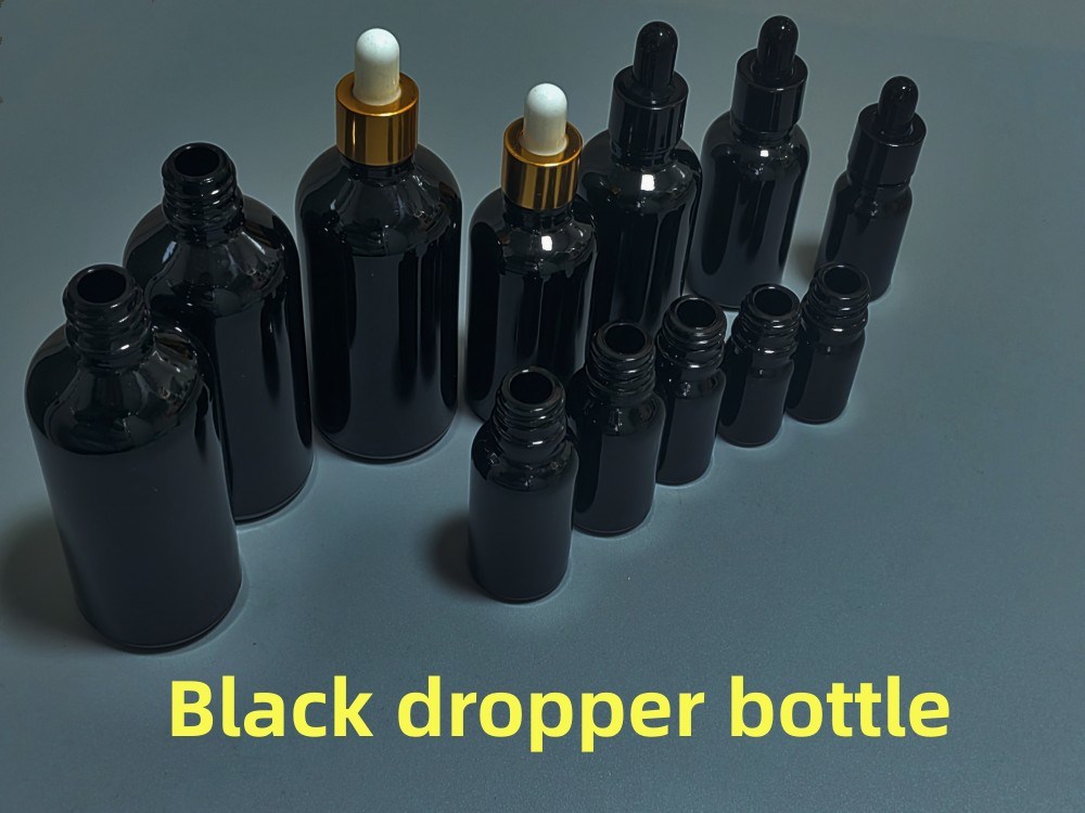 Wholesale 10ml 15ml 20ml 30ml 50ml 100ml Black Frosted Beard Oil Glass Dropper Bottles with Childproof Cap