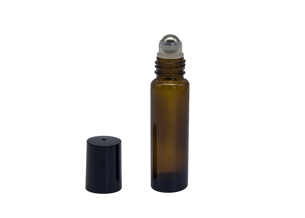 Round Amber Black Cap 5ml Empty Roll On Bottles