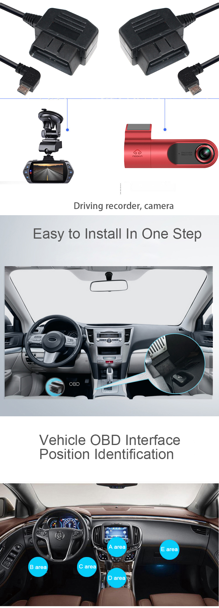 Cars OBD Charging Cable 24 64Awg 5V/2A OBD2 16pin To Right Angle Micro 5P Diagnostic Tool