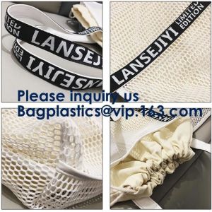 Mesh Tote Bag Customs Logo Printing Shopping Bag With Canvas Drawstring Bag,