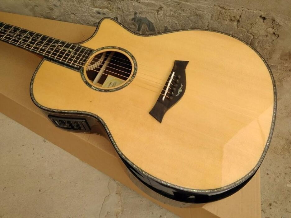 Body cut acoustic guitar Real abalone solid top SP14s electric acoustic guitar