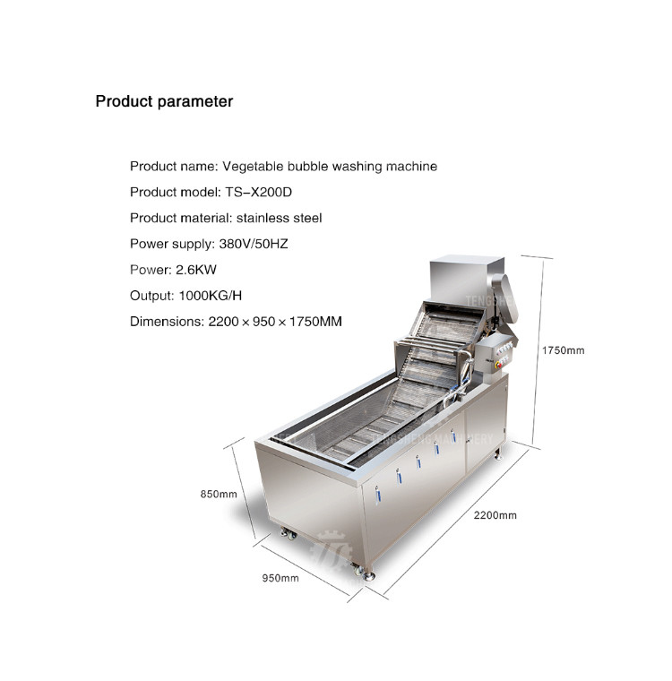 2.6KW Multi-functional fruit and vegetable bubble cleaning machine vegetable food cleaning equipment