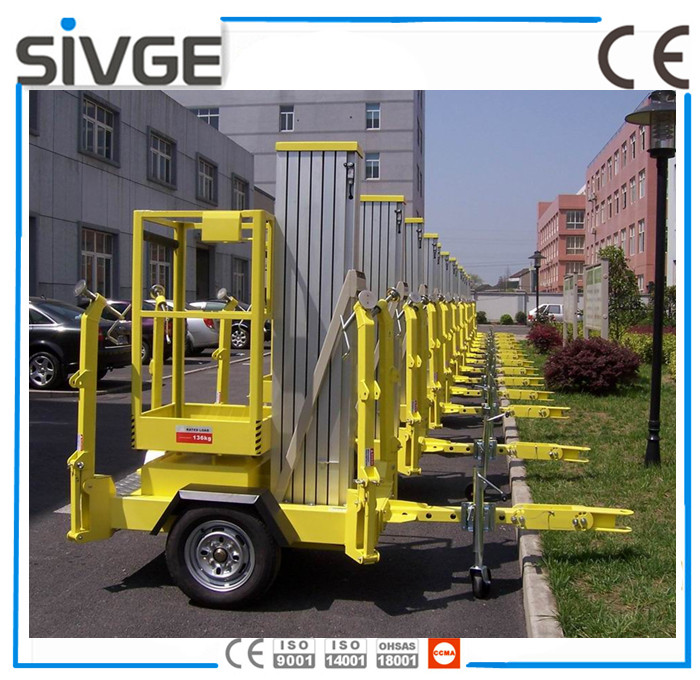 Trailer Mounted Vertical Single Mast Lift 8 Meter Mobile Elevating Working Platform
