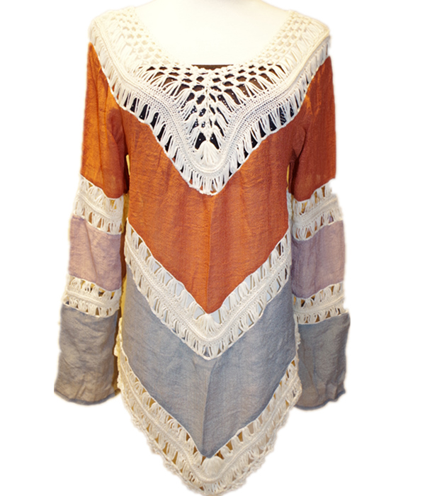 Brazilian Blouse Women Hollow Out Loose Beach Crochet Bikini Blouses Long Sleeve Maxi Shi