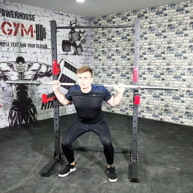 Home Gym Trainer Training Equipment with Weight Bench Barbell Bar Half Squat Rack