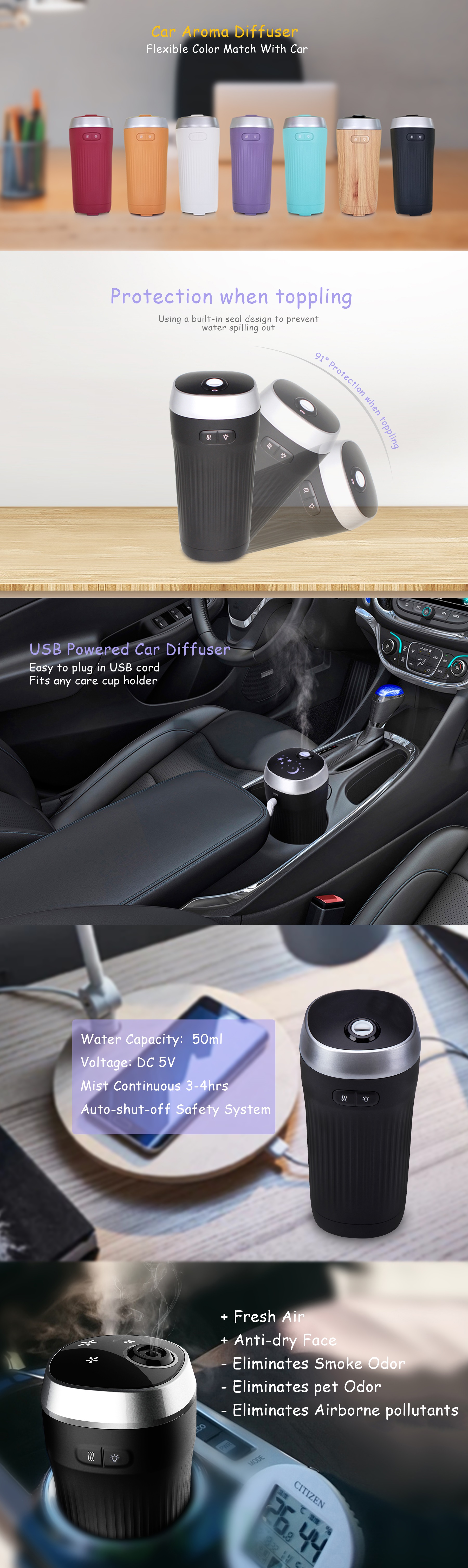 50ml 300ml Ultrasonic Electric Mini Car Aromatherapy Diffuser
