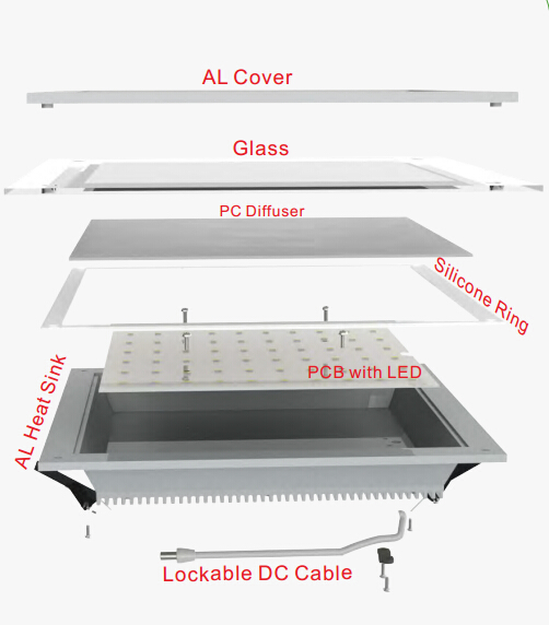High efficiency square SMD 3014 30w glass downlight with CE, CB, GS, SAA certificate