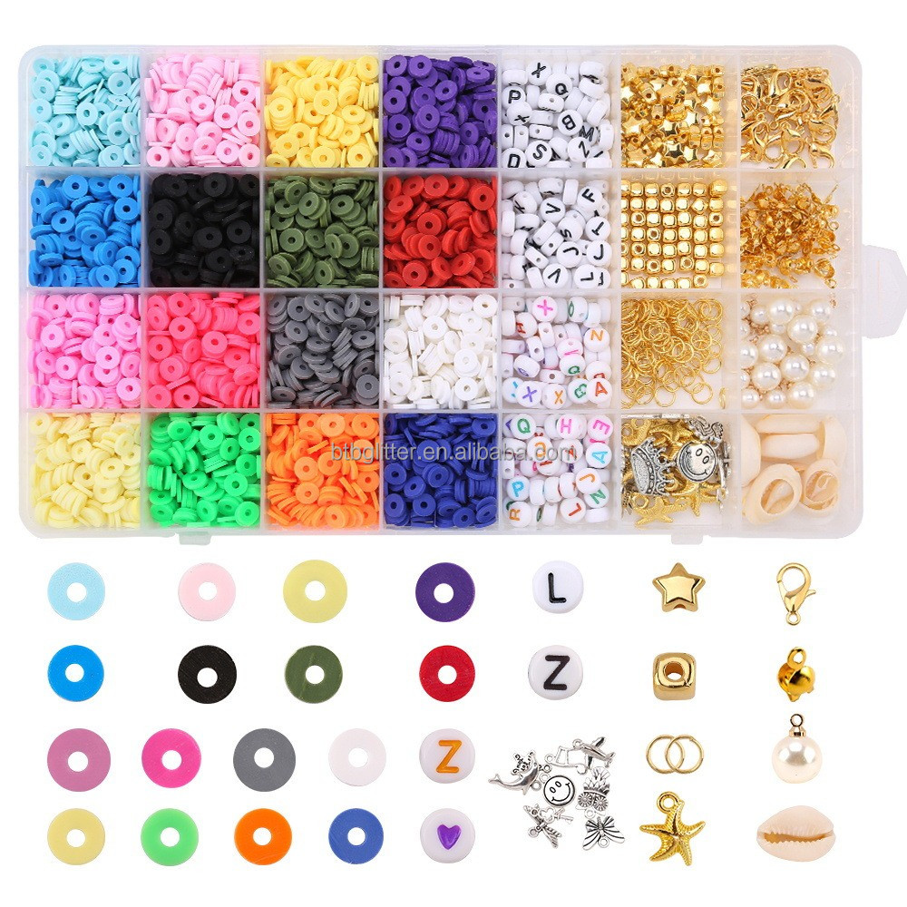 Polymer Clay Beads Flat Round in Round Shape for DIY Jewelry Making Kit Handmade Loops Bracelets Necklace Earring