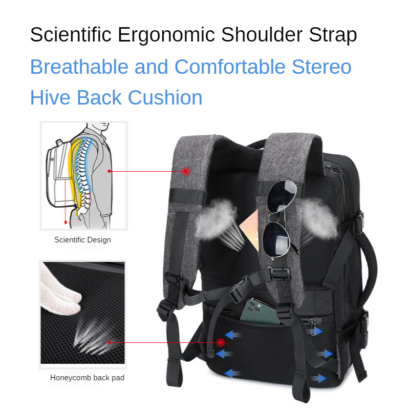 ISO9001 Multi Functional Backpack 39L Expandable Waterproof Travel Bag