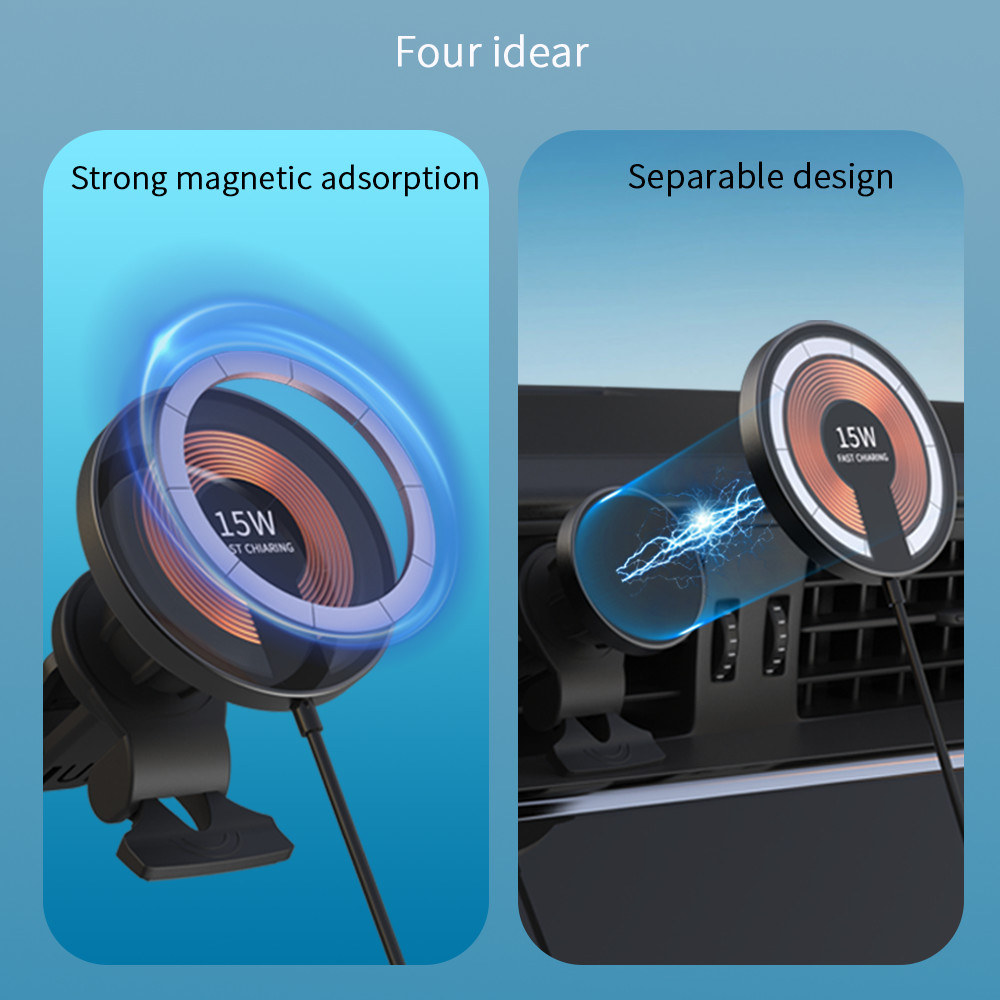 Magnetic Glass Aluminum Alloy Wireless Car Charger Round 15W Removable 2 In 1