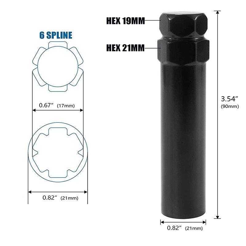 Car Safety Wheel Lock Nut Anti-theft Nut Hex 19/21mm Height 91mm 89mm Inner Diameter 17.6mm Chrome Grade 10