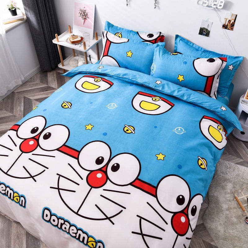Polyester Cartoon Simple 4 Pcs Bedding Sheet Set Duvet Cover Pillowcase Wedding Bedding