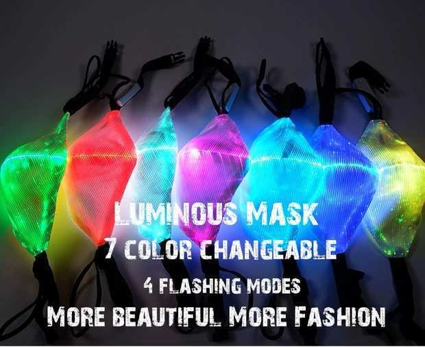 Neon EL LED Light Up Mask PVC Plastic Light Blue Masquerade Masks