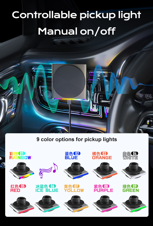 Ambient Iphone Magnetic Car Mount 15w Wireless Charger Ultra-Thin Design Fast Charging Dynamic Music Rhythm Cool Interior Decoration
