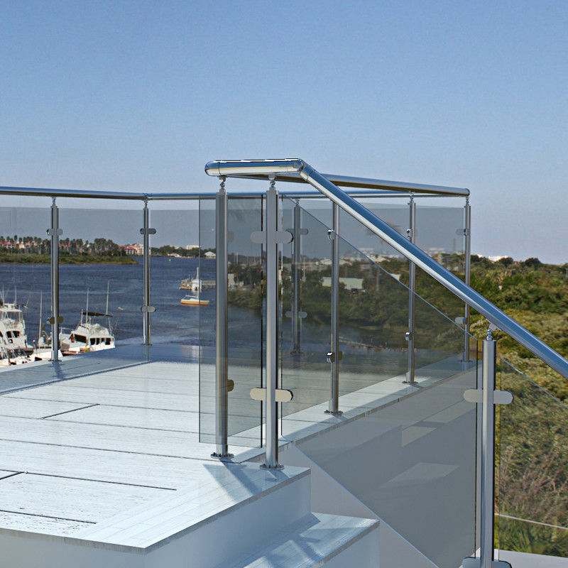Sanding Metal Frame Handrail Glass Balustrade With High Durability Weather Resistance