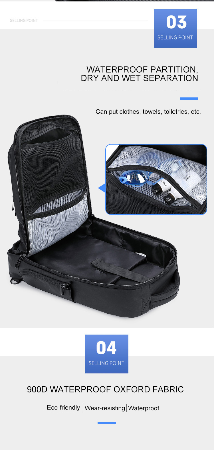 ISO9001 Duffel Bag Interior Zipper Pocket Men Business Backpack 23 Litre