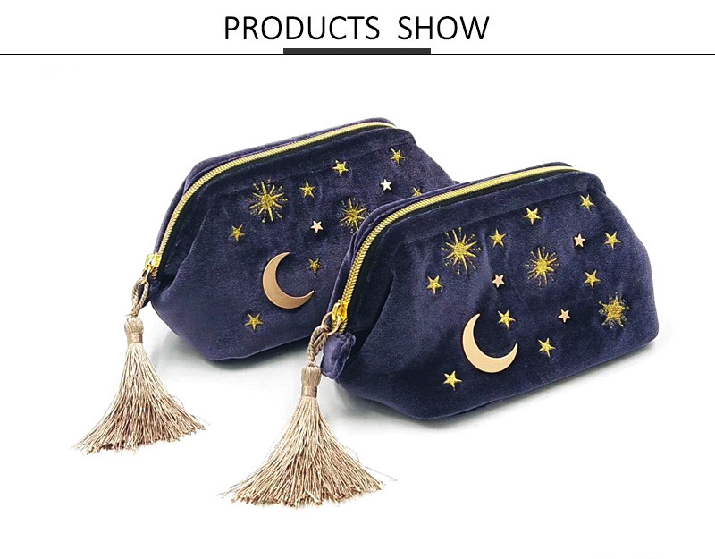 Zipper Embroidery Moon Star Cotton Custom Cosmetic Bag