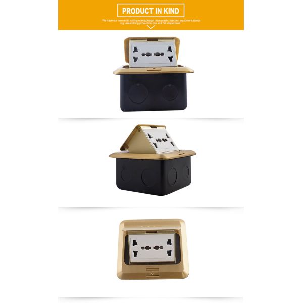 Floor Plate Mounted Brass Pop Up Power Socket With 13A 3 Pin Multi Plug