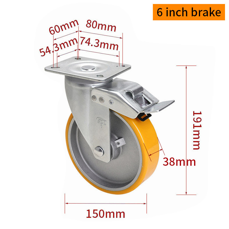 EDL‌ Medium Duty 6inch Aluminum Caster Plate by Rigid , Swivel and Brake Type 300kg