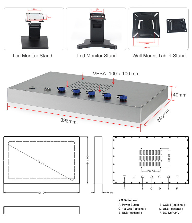 VESA Mounting Waterproof Touch Screen PC Windows10 Core I5 Fanless IP67