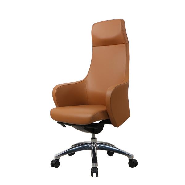 Aluminum Brown Ergonomic Office Leather Chair 70mm Gas Spring Executive Mesh