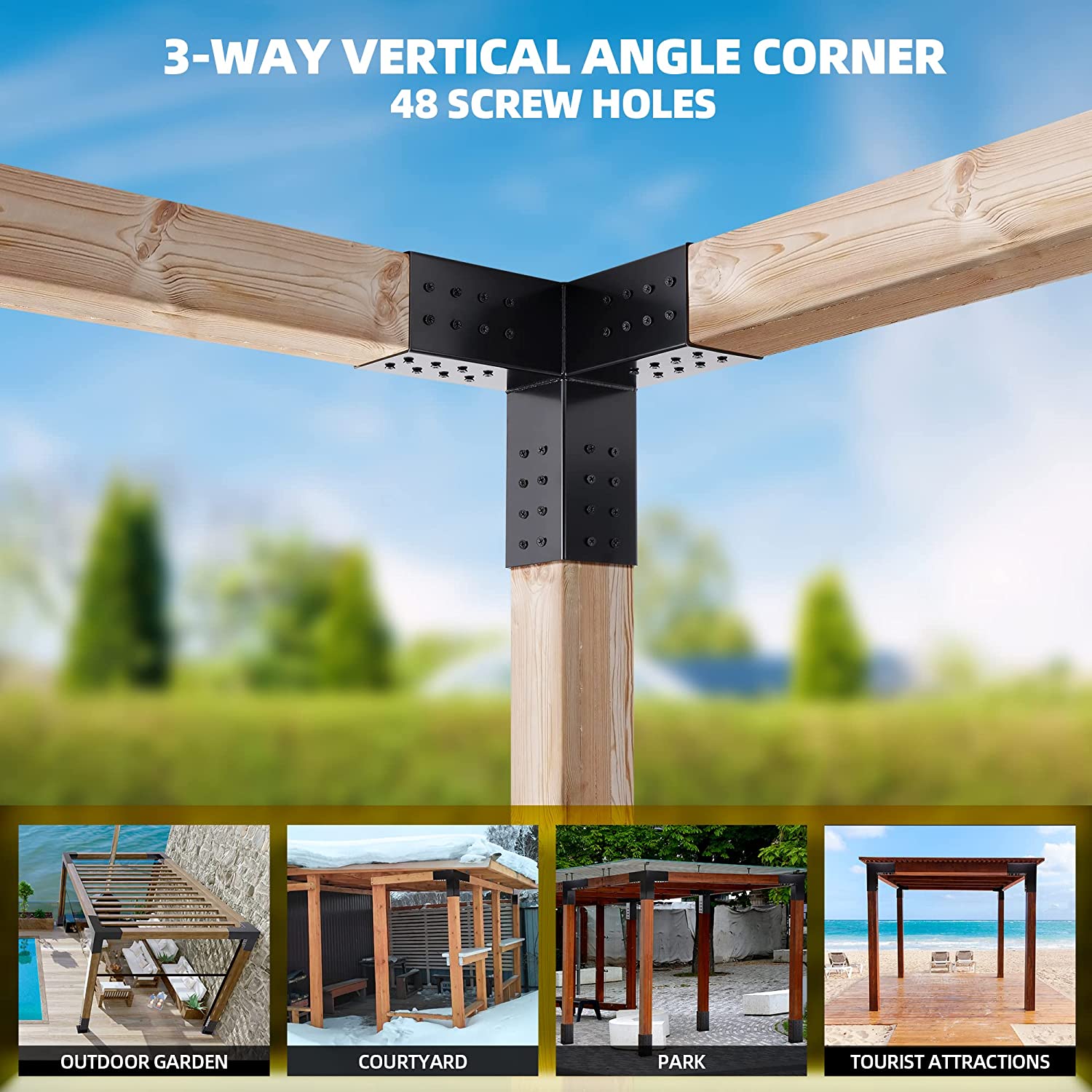 Standard Size 3 Arm Anchor and Wood Post Base Metal Pergola Brackets Kits for Outdoors