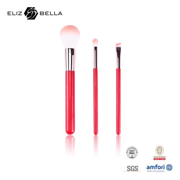 3pcs Private Logo Cosmetic Makeup Brush Set With Synthetic Hair Red Wooden
