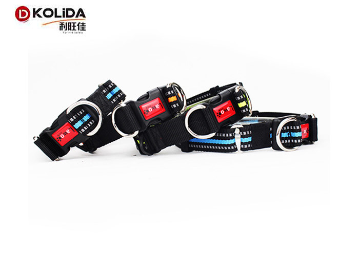 Waterproof Nylon Dog Collars Double D High - Impact Plastic Buckle For Night Safety
