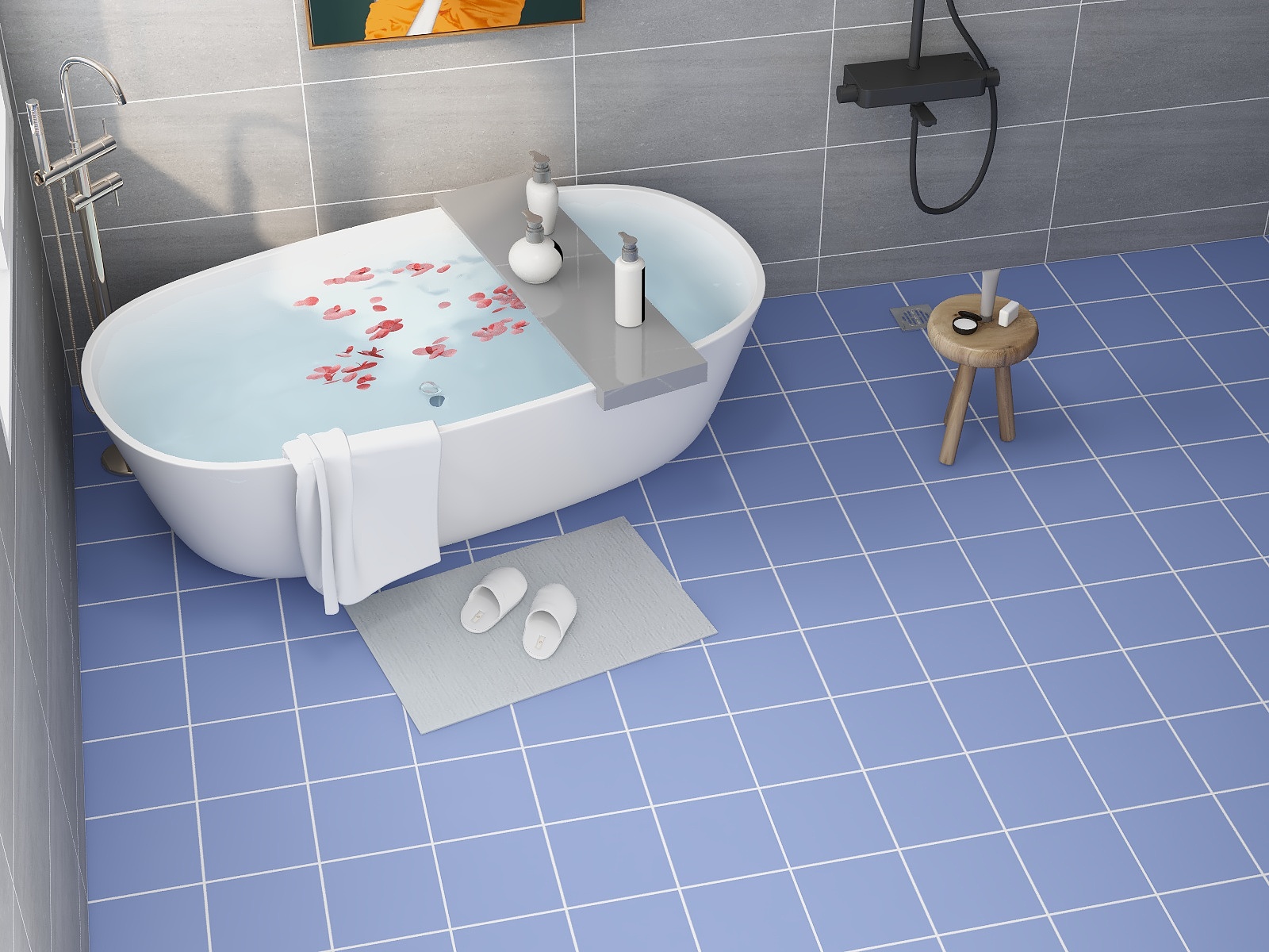 Household Bathroom Floor Sticker Tiles PVC Vinyl Floor Sticker Wall Decoration