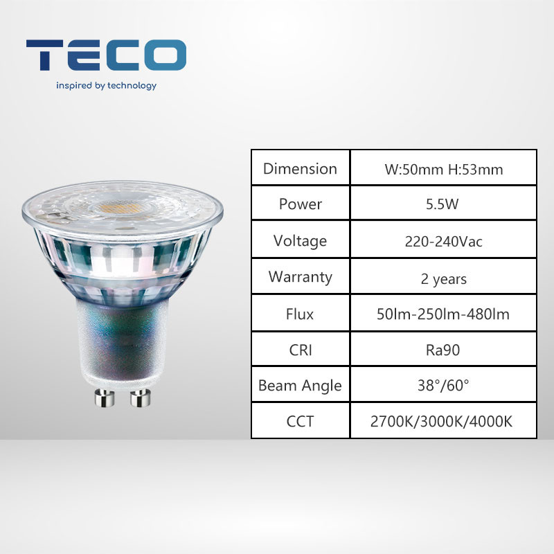 Teco Dimmable GU10 LED Bulb Wall Switch Dimming 4000K 230V 38 Degree Indoor With CE Certification