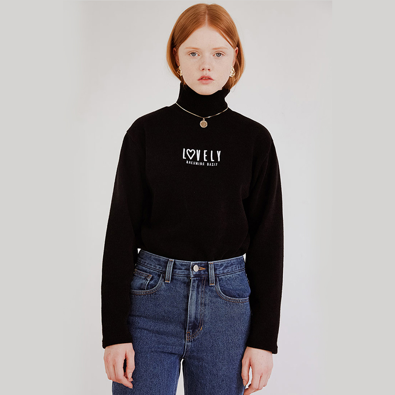 Turtle Neck Women Winter Clothing Hoodies Embroidery