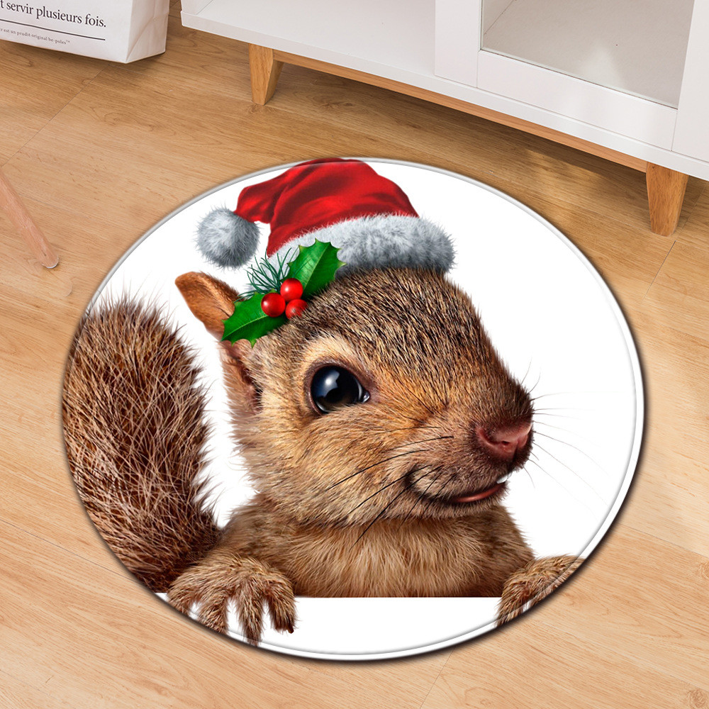 80cm red Round Santa Claus Elk Christmas Festive Floor Mat Anti SlipCircular office mat