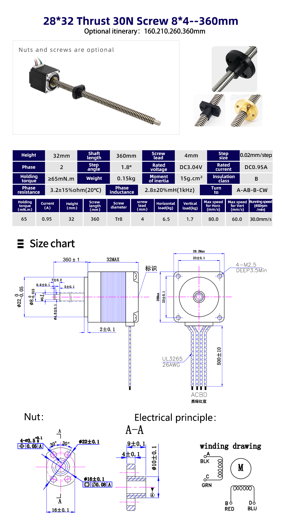 80 Degree Temperature Rise Linear Stepper Motor With Lead Screw for CNC Machines
