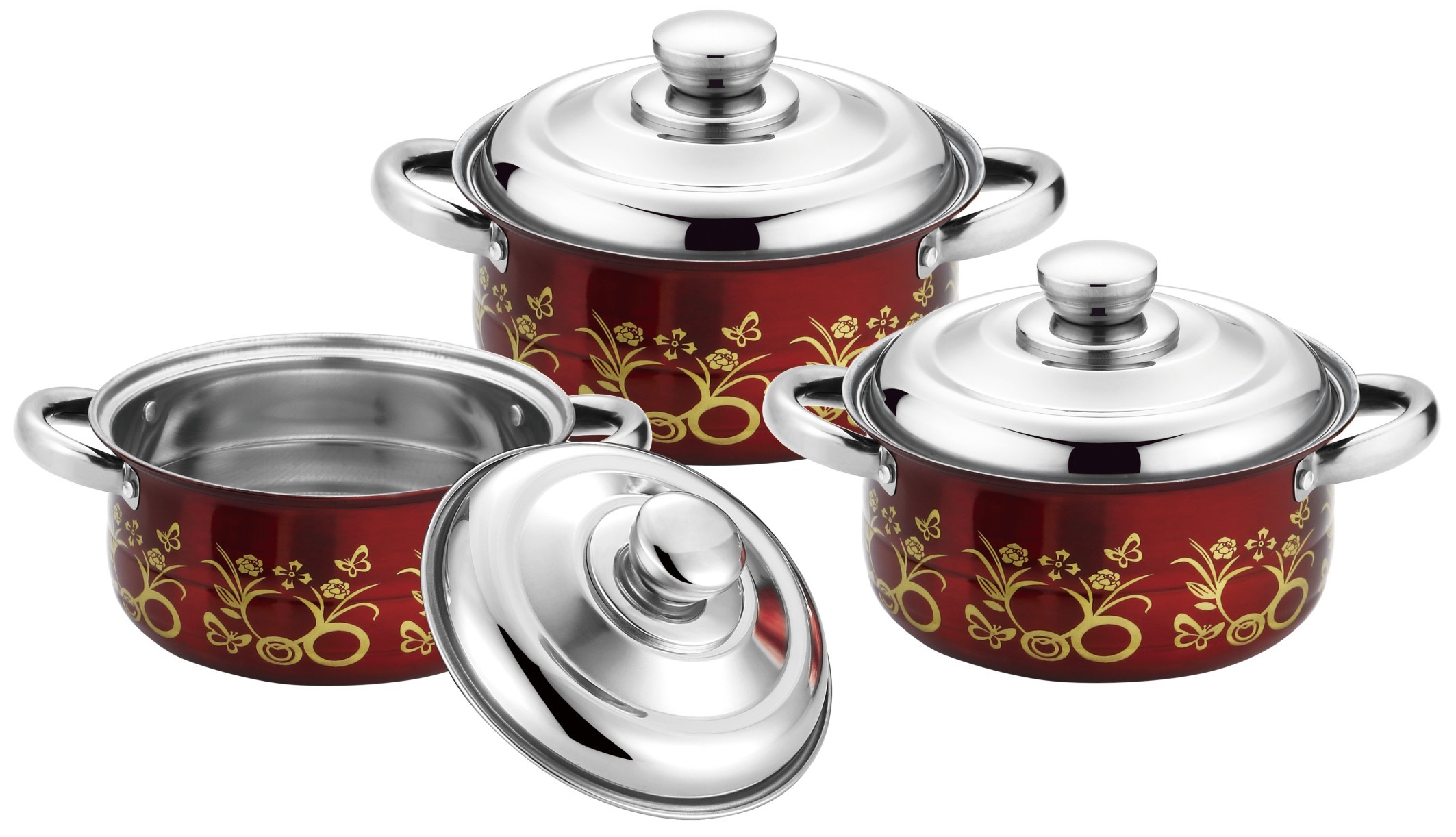 6 pcs kitchen cookware set &cookwere set stainless steel & 16/18/20cm colorful induction cookware set