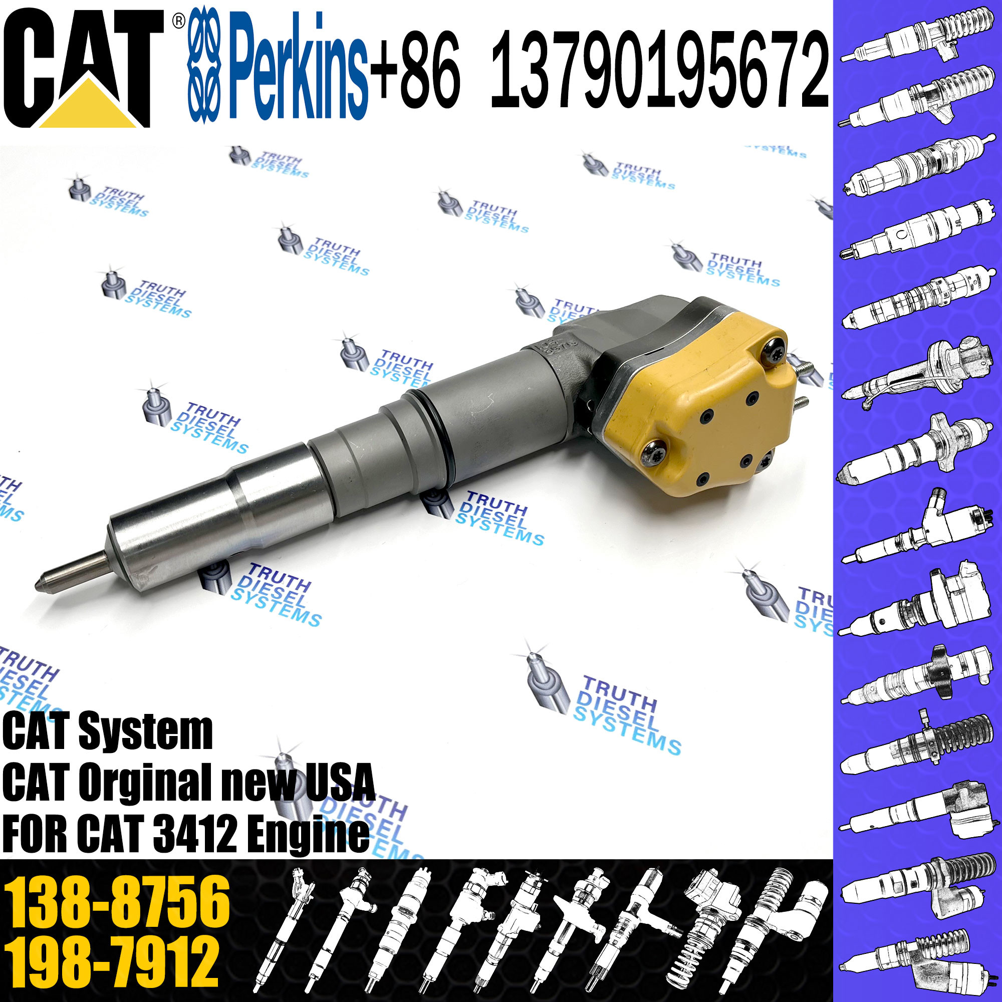 3412 Diesel Engine Parts Fuel Injector 2C0273 20R-0758 232-1170 173-9379 138-8756 155-1819 232-8756 111-7916