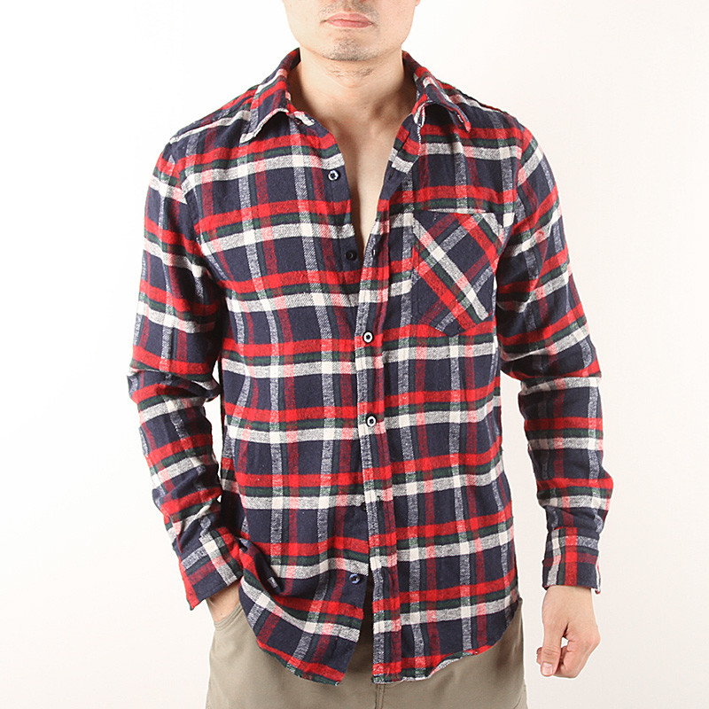 7 Colors Cotton Long Sleeve Mens Casual Plaid Shirts