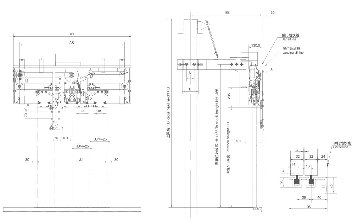 PM Motor Elevator Spare Parts / Elevator Door Components 4 Panels Center Opening