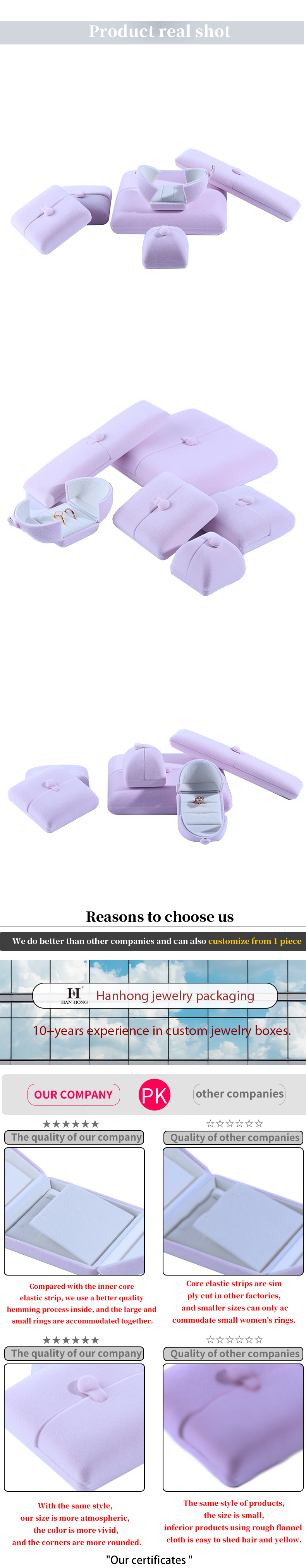Velvet Hanhong Custom Logo Jewelry Packaging Box for Bracelet Earrings Luxury in Pink