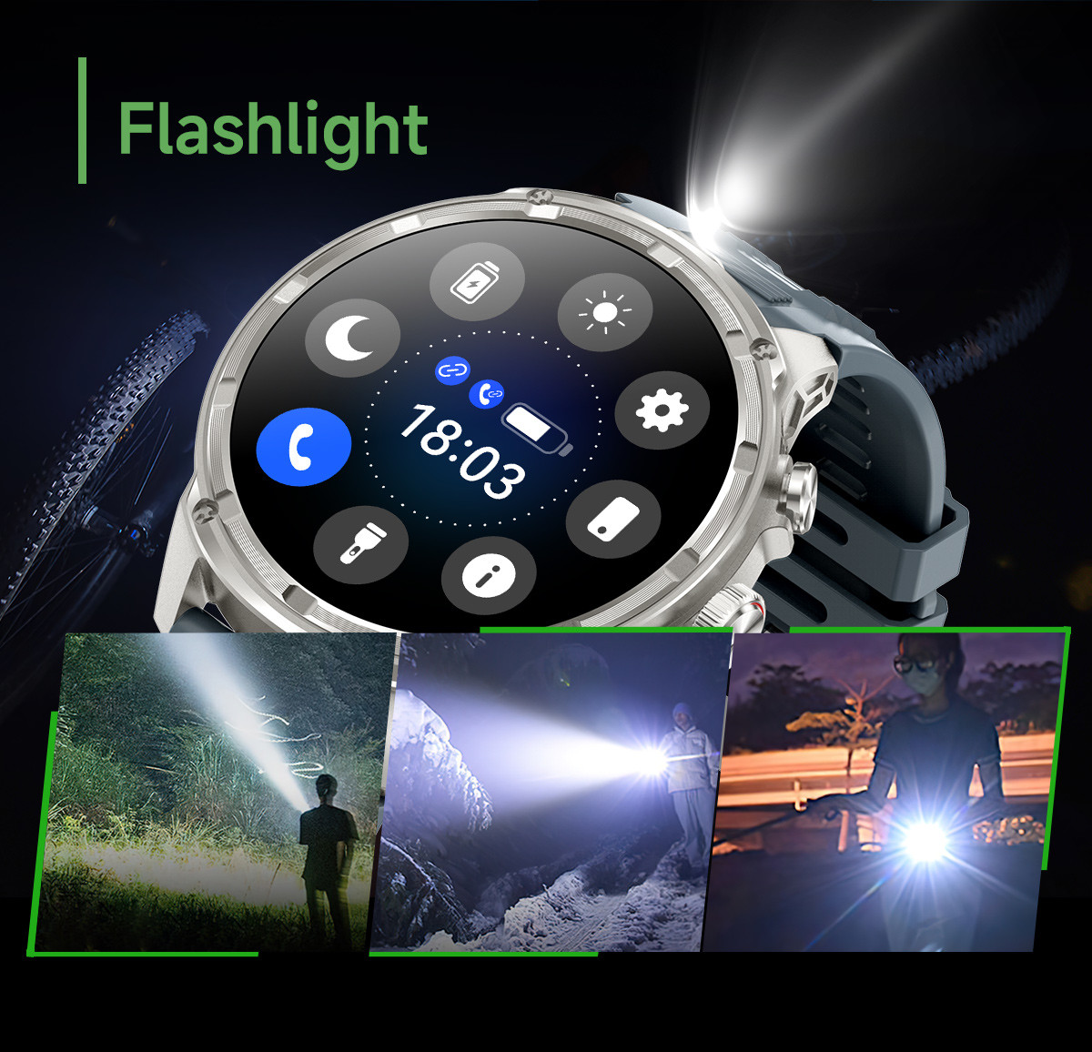 V99 Heart Rate Outdoor Smart Watch 1.85" Round Screen Sports Flashlight