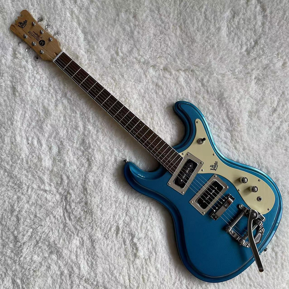 Custom 1966 Ventures Mosrite Zero Fret JRM Johnny Ramone Electric Guitar Tremolo Tailpiece in Blue Color