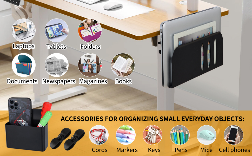 Laptop Stand Tablet iPad books Holder Under Desk Storage Clamp-On Side Desk Organizer with Magnetic Pen Holder