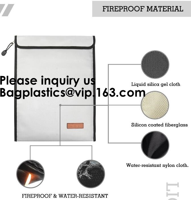 OEM custom luxury travel money passport safe zipper storage pouch fireproof document bag Pouch Money Fiberglass Fire Saf