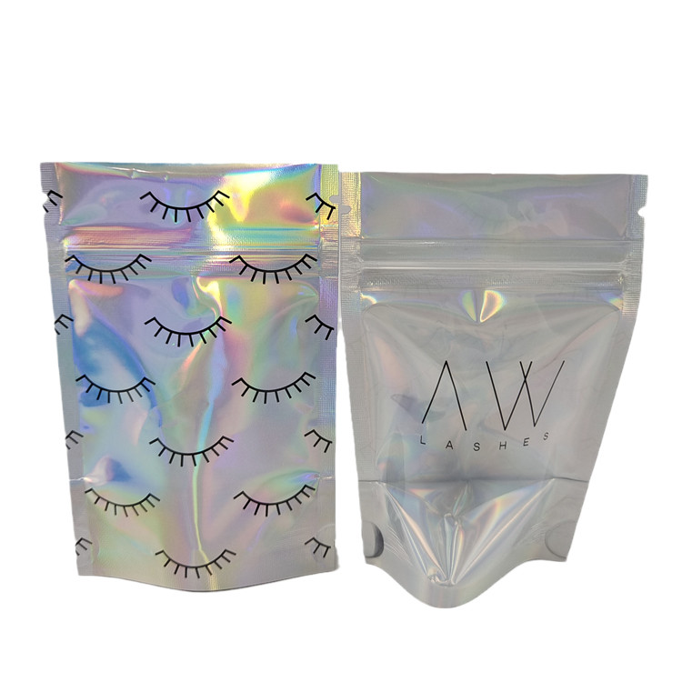 Custom Holographic Aluminum Foil Clear Front Zipper Mylar Bags Smell Proof Resealable Plastic Packaging Bag