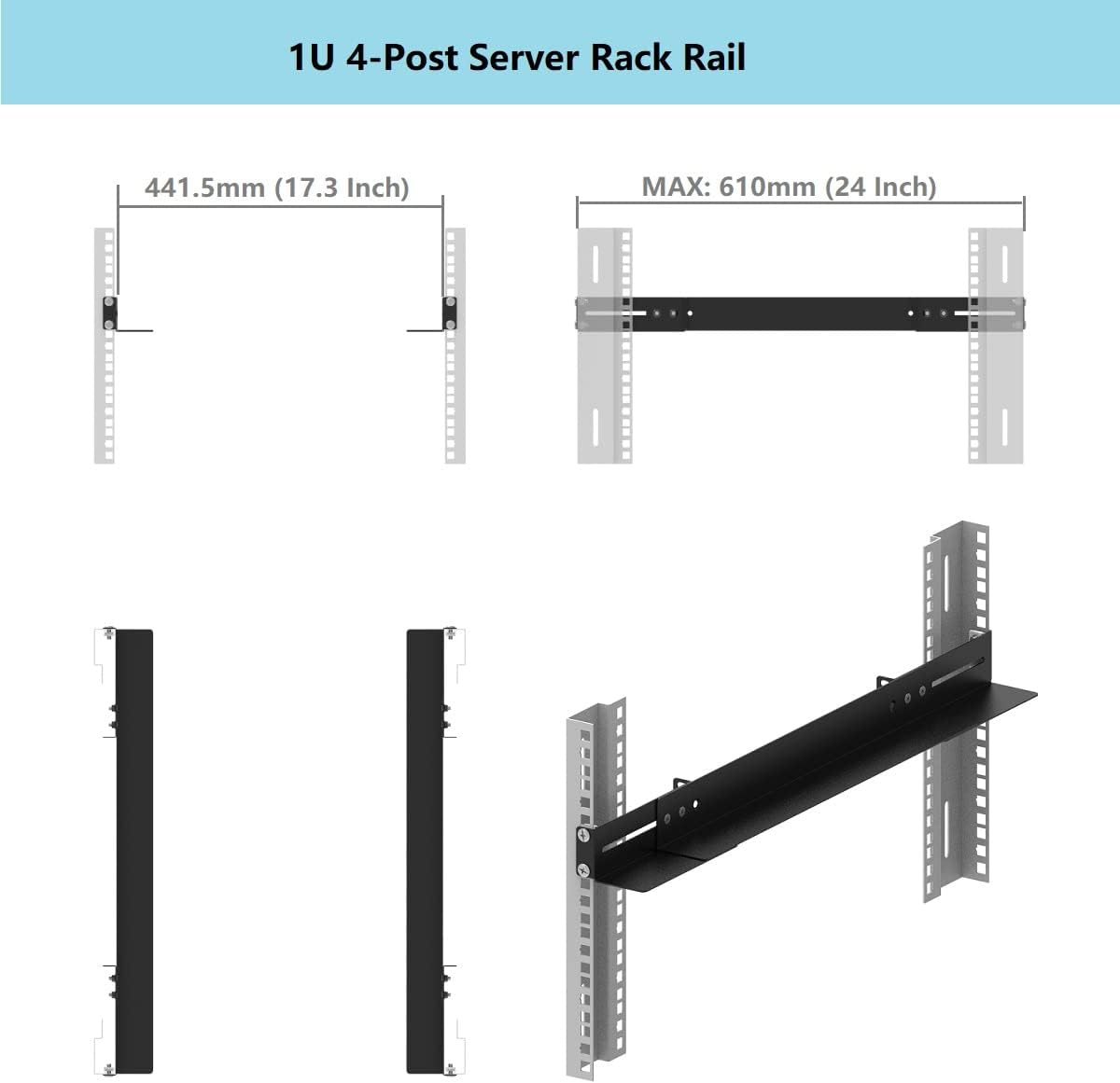 1U 2U 3U 4U 6U 8U 10U Server Rack Rails with Adjustable Depth and Customizable Height
