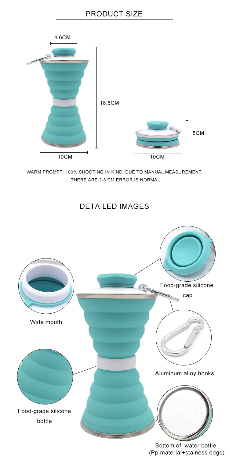 500Ml Silicone Expandable And Foldable Drinking Water Bottle