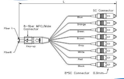 12 Color SC APC UPC 0.9mm Single Mode MPO MTP