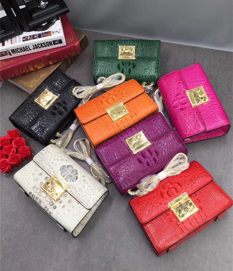 Exotic Crocodile Skin Women's Small Purse Genuine Alligator Leather Lady Flap Bag Chain Belt Female Cross Shoulder Bag
